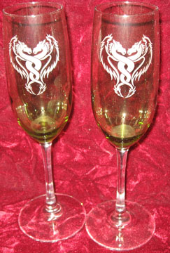 Personalized Engraved Dragon wedding toasting flutes