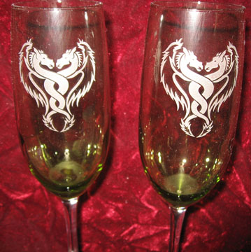 Personalized Engraved Dragon wedding toasting flutes Wedding glasses
