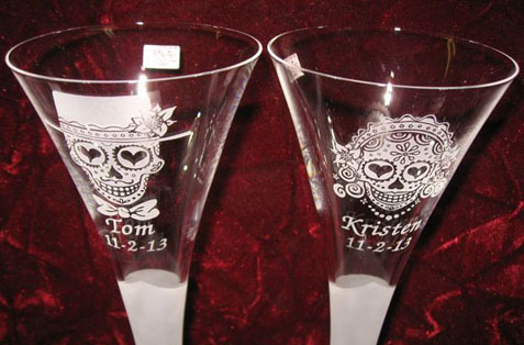 Sowers Glass Engraving - Personalized Engraved day of the dead wedding glasses and more
