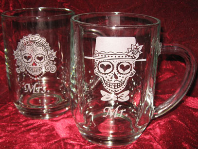 Personalized Engraved Sugar Skull Bride and Groom champagne mugs Personalized Engraved Sugar Skull Bride and Groom champagne 20oz mug
