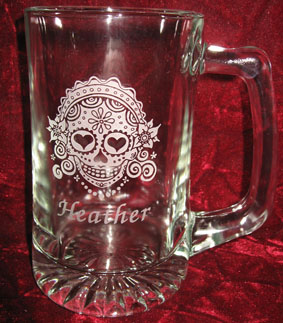 Personalized Engraved Sugar Skull Bride and Groom champagne beer mug Personalized Engraved Sugar Skull Bride and Groom beer mug