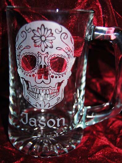 Personalized Engraved Sugar Skull Bride and Groom beer mugs Personalized Engraved Sugar Skull Bride and Groom beer mugs